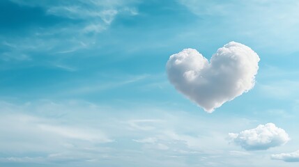 Fototapeta premium Heart-shaped cloud in a bright blue sky, symbolizing love and nature's beauty.