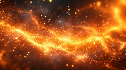 Fototapeta premium Abstract background in orange with particles and a network grid connected