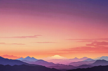 Fototapeta premium Flat Style Mountain Silhouettes in Gradient watercolor vector painting art illustration.