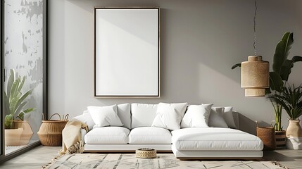 Modern Interior of Stylish Living Room ,Wall Mock Up, Frame , Poster with Beautiful Background, 3d render