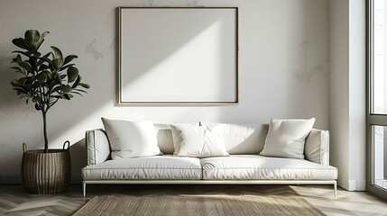 Modern Interior of Stylish Living Room ,Wall Mock Up, Frame , Poster with Beautiful Background, 3d render