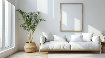 Modern Interior of Stylish Living Room ,Wall Mock Up, Frame , Poster with Beautiful Background, 3d render