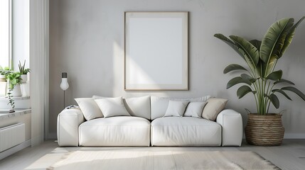 Modern Interior of Stylish Living Room ,Wall Mock Up, Frame , Poster with Beautiful Background, 3d render