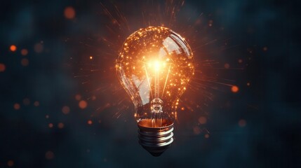 illuminating light bulb glowing brilliantly against a dark background, symbolizing ideas and creativity, with rays of light radiating outward, creating a sense of inspiration and innovation