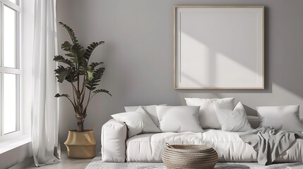 Modern Interior of Stylish Living Room ,Wall Mock Up, Frame , Poster with Beautiful Background, 3d render