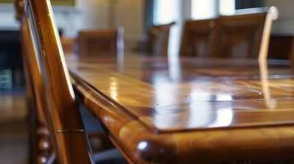 The polished wooden tables strategically p between chairs for easy access to writing materials.