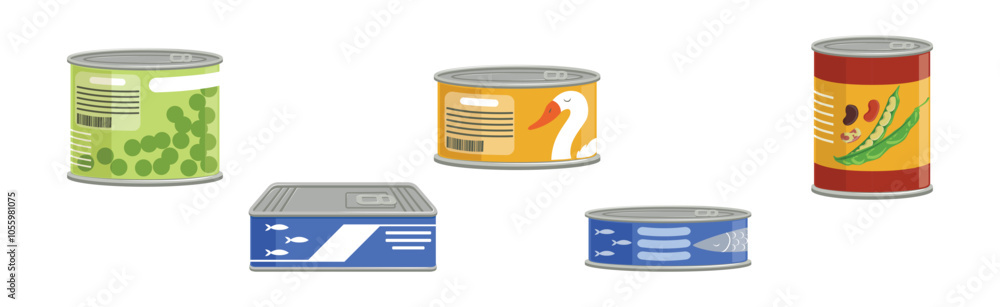 Poster different market product object in closed container vector set
