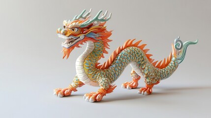 Obraz premium intricate chinese dragon statue depicted with detailed scales and vibrant colors, symbolizing strength and cultural heritage, presented against a neutral background for emphasis