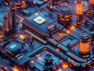 Fototapeta premium Futuristic Circuit Board with Glowing Neon Elements