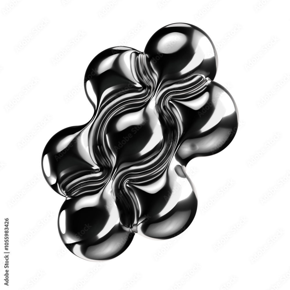 Poster inflatable metallic molecule 3d shape. futuristic geometric 3d element. science and technology chrom