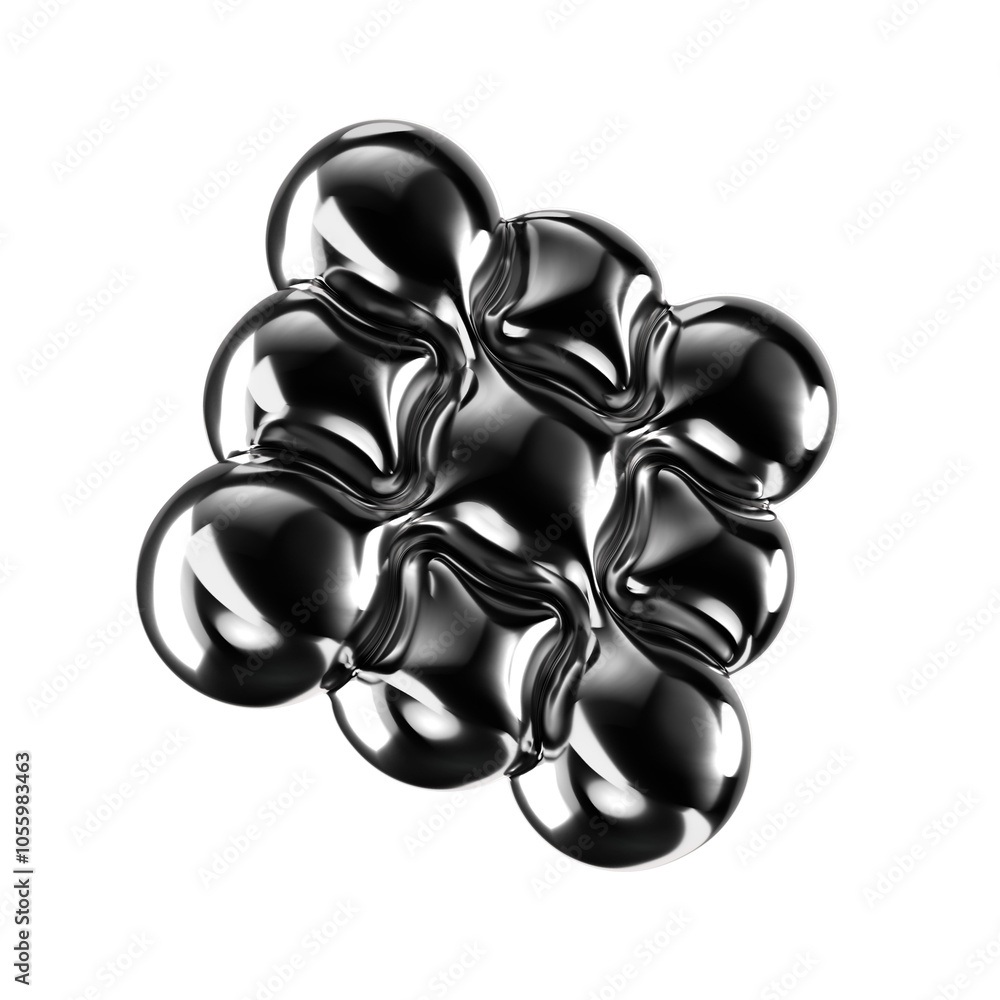 Poster inflatable metallic 3d shape. futuristic geometric 3d element. science and technology chrome metal o