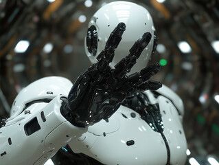 Close-Up of Futuristic Robots with Illuminated Lenses