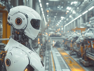 Futuristic Robot in High-Tech Manufacturing Facility