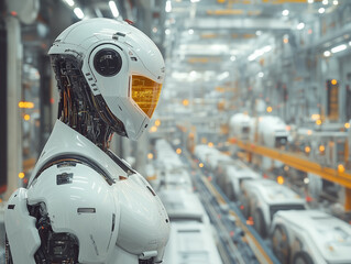 Futuristic Robot in High-Tech Manufacturing Facility