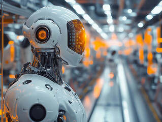 Futuristic Robot in High-Tech Manufacturing Facility