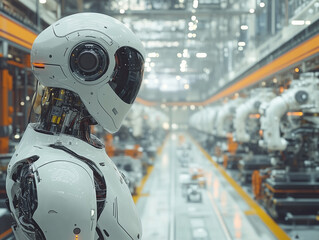 Futuristic Robot in High-Tech Manufacturing Facility