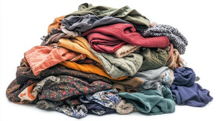 isolated pile of dirty laundry showcasing various colors and fabric textures, emphasizing the everyday reality of household chores in a relatable context