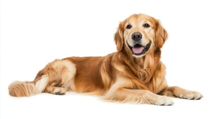 joyful golden retriever dog on a pure white background, exuding warmth and happiness. the playful expression and fluffy coat capture the essence of this beloved breed