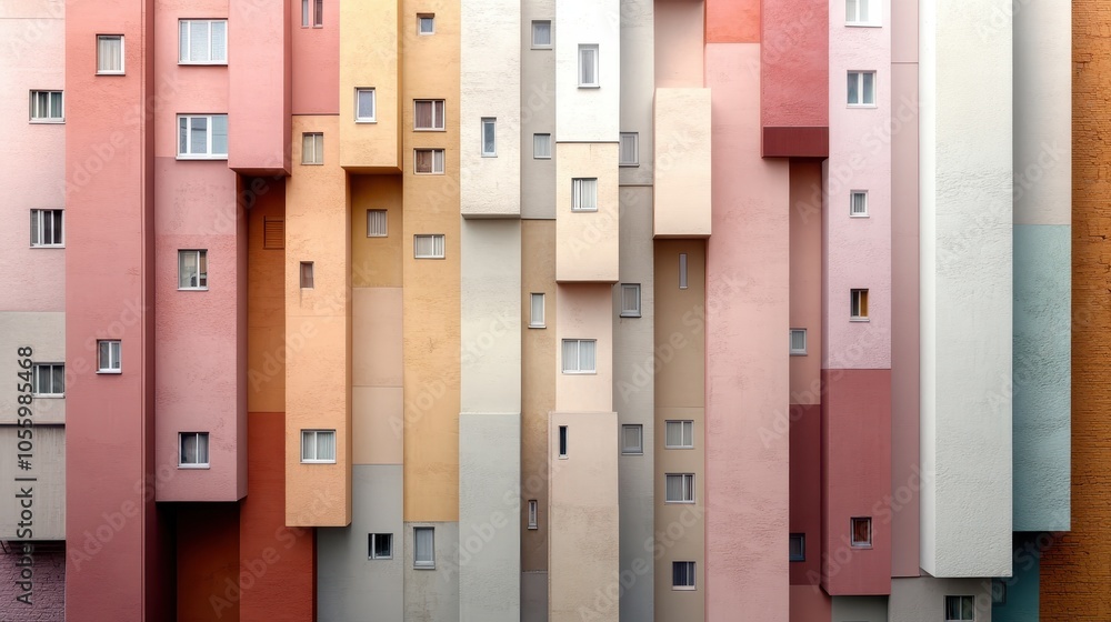 Aufkleber a vibrant composition of vertical rectangular structures in various pastel colors, resembling a uniq