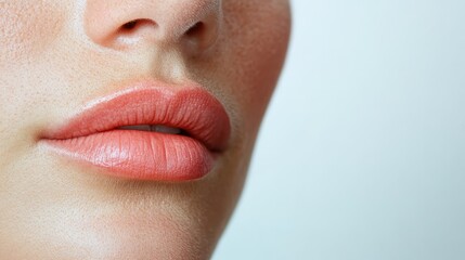 Obraz premium A delicate focus on pink lipstick applied on soft, smooth skin showcasing the natural and gentle aesthetic of minimalist makeup in contemporary beauty fashion.