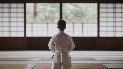 Young Martial Artist Practicing Katas in Traditional Dojo