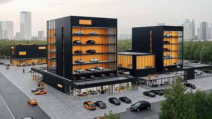 Modern Car Dealership Showcases Innovative Design and Urban Aesthetic in Bustling City Environment