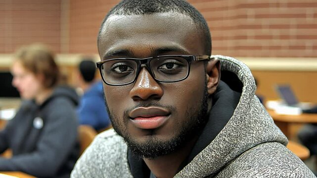 Student Studying in a Library, Focused on Work During the Afternoon in a University Setting