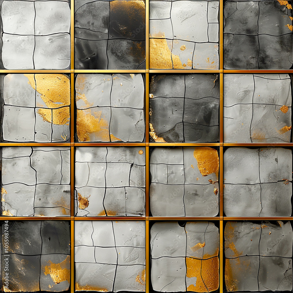 Poster elegant abstract artwork with golden accents displayed in a modern grid pattern