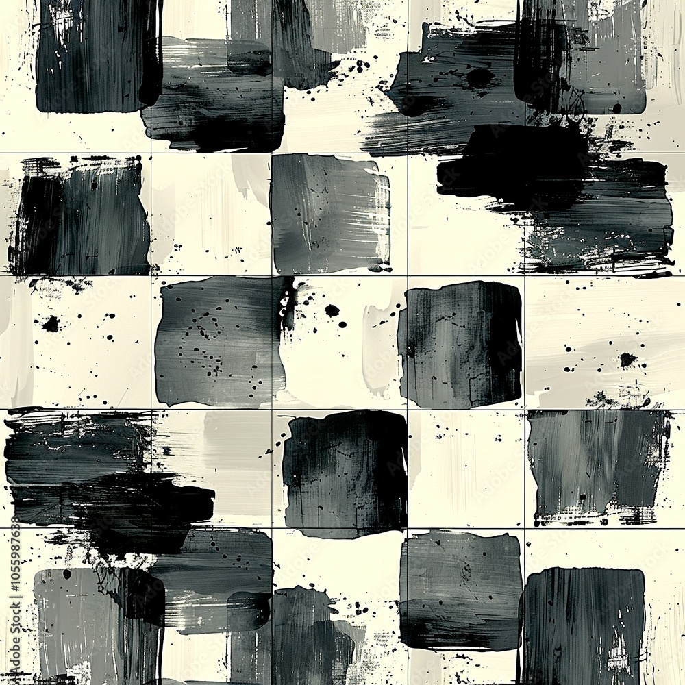 Poster dynamic interplay of black and white brushstrokes on a textured canvas creation