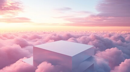 empty 3d abstract podium above the pink clouds