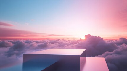 empty 3d abstract podium above the pink clouds