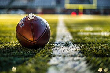 A football is on the sideline of the field, waiting to play