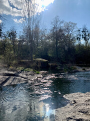 Nature, river, spring, trees, summer, sky with clouds