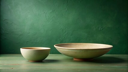 Vintage Minimalist Ceramic Sculpture and Bowl on Soft Green Background for Elegant Home Decor