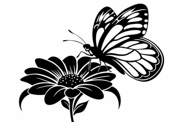 Butterfly on Flower Silhouette Vector