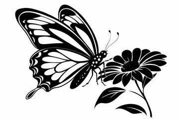 Butterfly on Flower Silhouette Vector