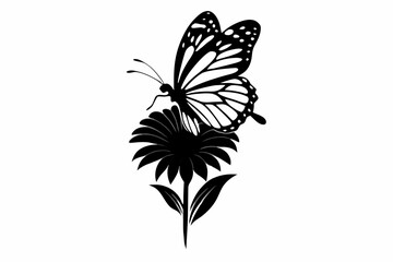 Butterfly on Flower Silhouette Vector