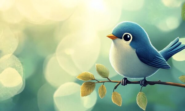 bird on a branch, cartoon