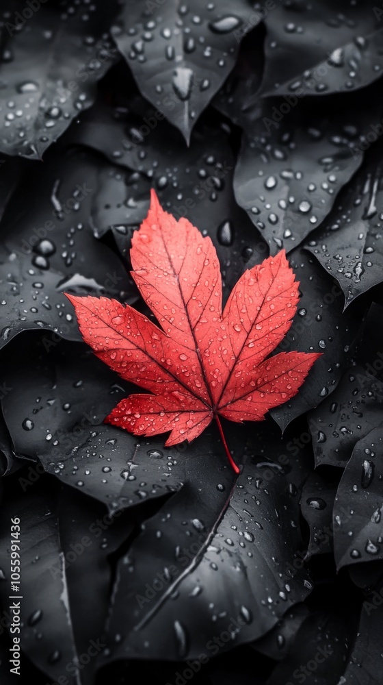 Poster a leaf is on a leafy green background with water droplets on it