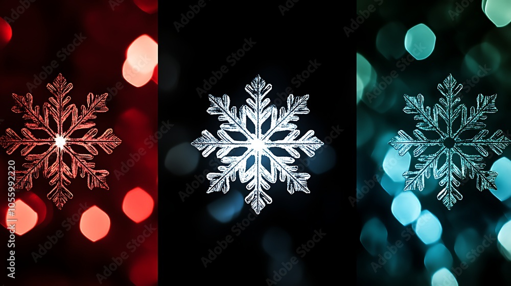 Poster delicate snowflake with colorful backgrounds