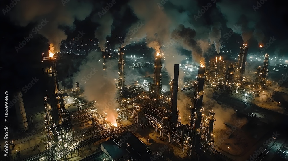 Aufkleber aerial shot showcasing the expansive and intricate network of pipes tanks and flares that make up a 