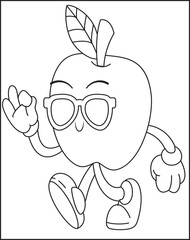 
Cute Cartoon of apple illustration for coloring book outline line art. apple mascot design with dynamic pose Free Vector.