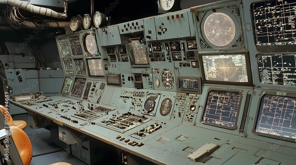 Leinwandbilder ballistic missile shield control room with large digital screens displaying detected threats and fli