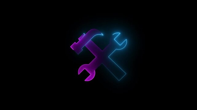 Glowing neon light setting tools icon concept video.
