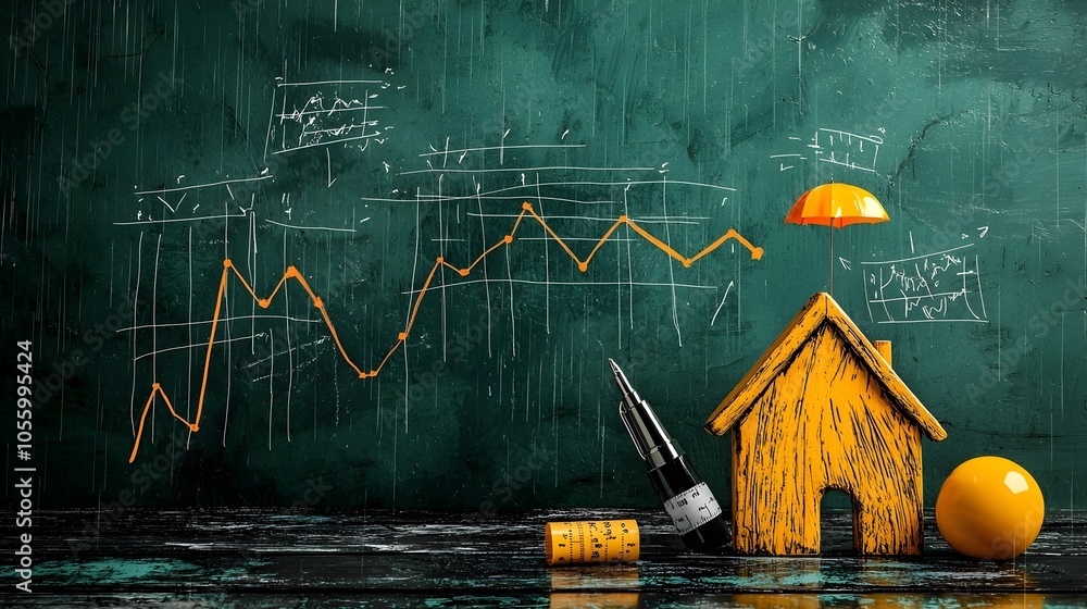 Poster Climate graphs hand drawn on a chalkboard showing steep inclines and patterns eroded by raindrops