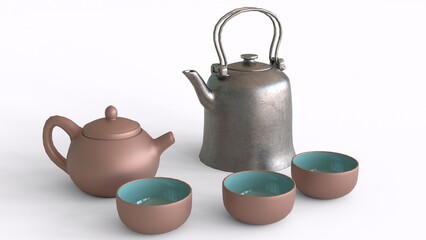 cup and kettle with white background