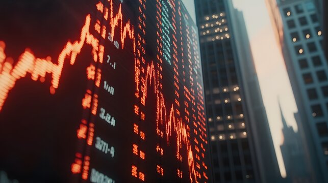 Market Flames: A stock market ticker tape engulfed in red flames. The volatility of investments is evident. Add your financial analysis in the clear space. 