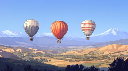 Fototapeta premium Colorful Hot Air Balloons Over a Scenic Landscape