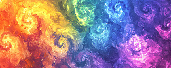 Rainbow and white abstract tie-dye swirl pattern