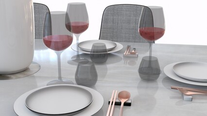 modern dining table with white background
